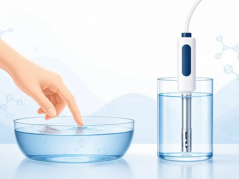 Ẩn dụ cảm nhận tay so với đo bằng nhiệt kế, minh họa sự khác biệt giữa ORP và hydro hoạt tính trong nước điện giải hydrogen