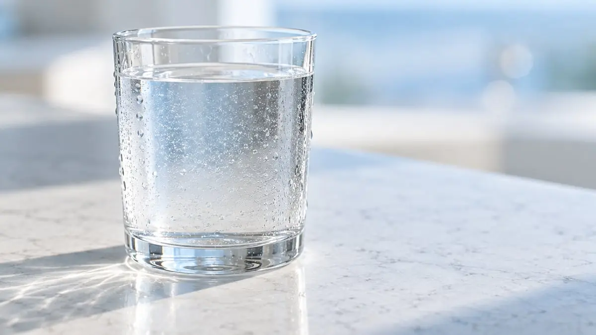 Ly nước hydro với bọt khí siêu nhỏ, minh họa nước có hòa tan khí hydro phân tử